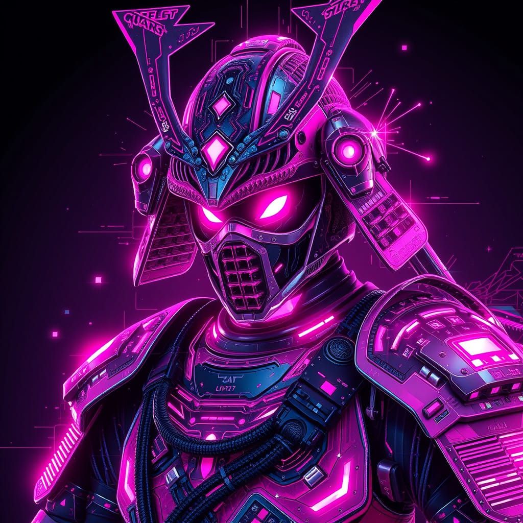 Glowing Pink Samurai Meets Cyberpunk