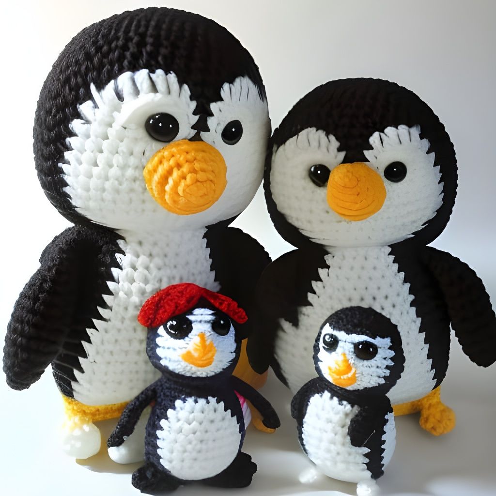 Colorful Crochet Penguin Family in Pop Art Style