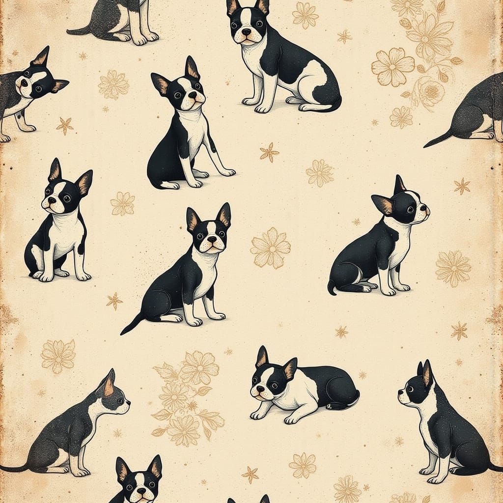 Pastel Boston Terrier Puppy Repeat Pattern