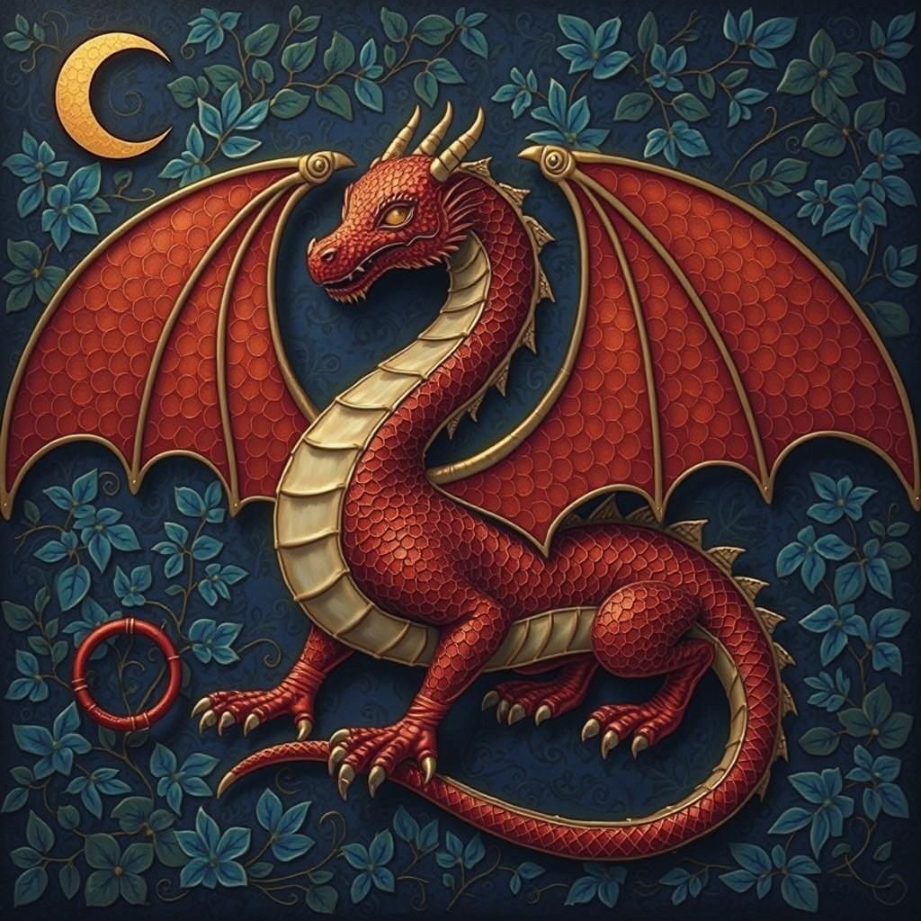 Majestic Crimson Dragon with Gold Accents