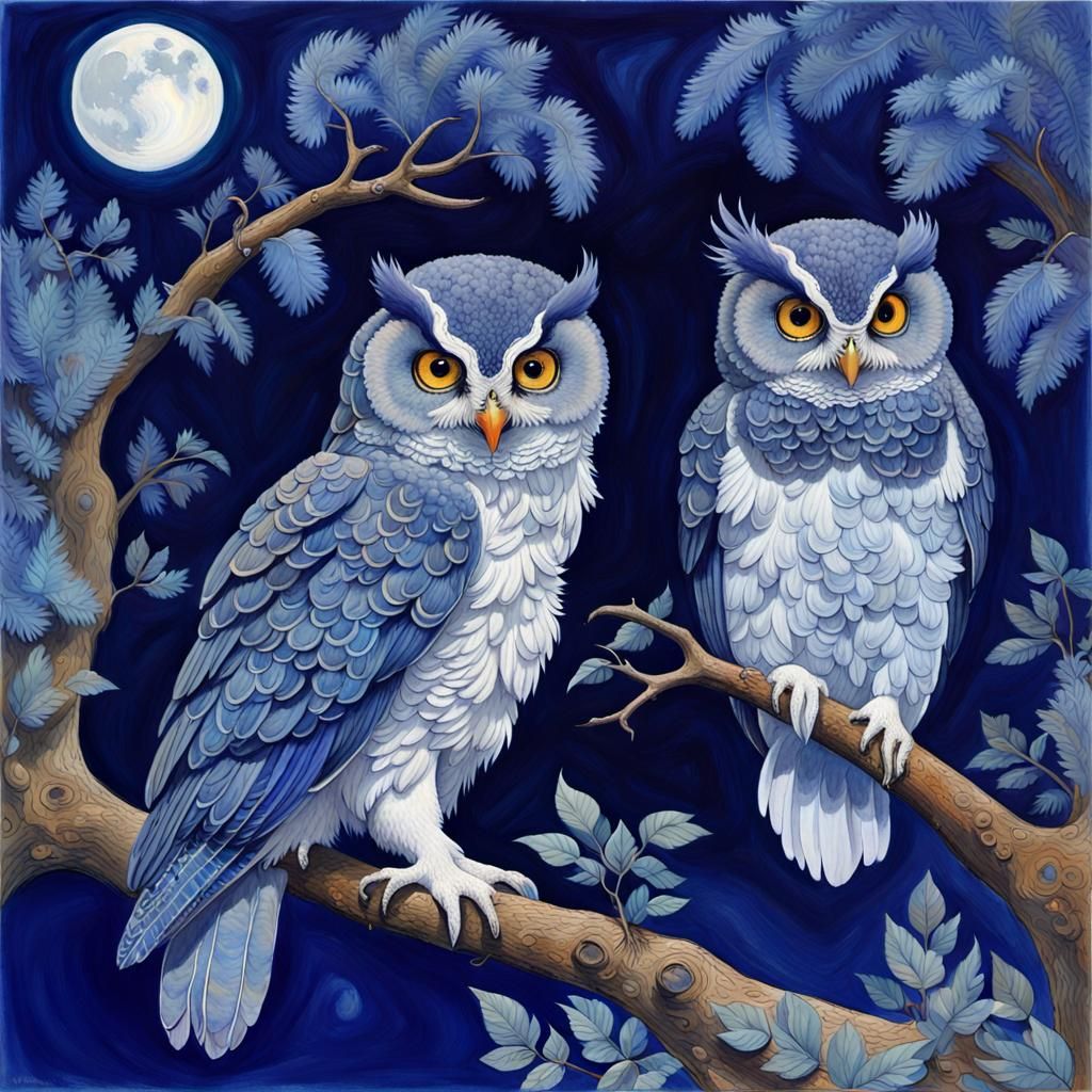 Indigo Garden Owls Under Blue Moon, Vorticism