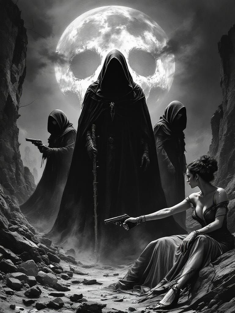 Surreal Gothic Femme Fatales Under a Skull-Faced Moon