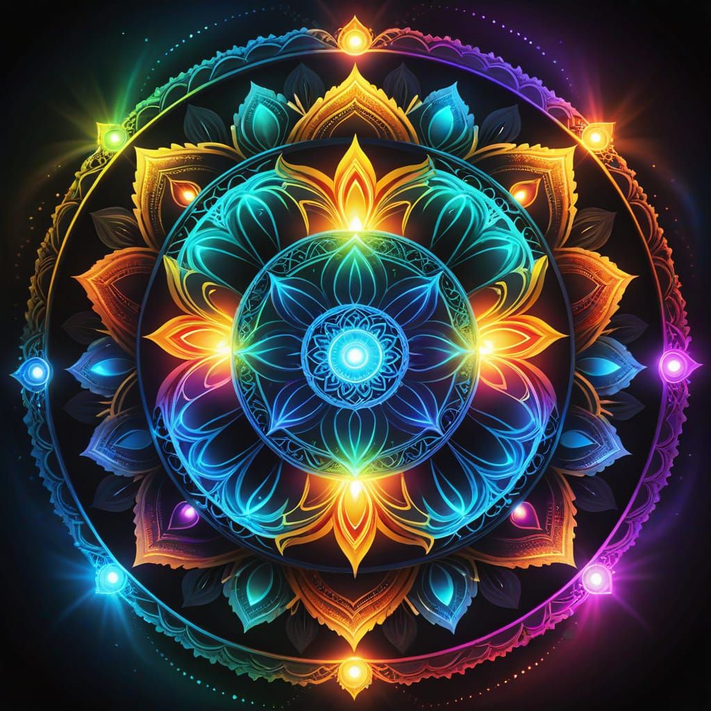 Sacred Chakra Mandala Radiates Healing Cosmic Vibrations