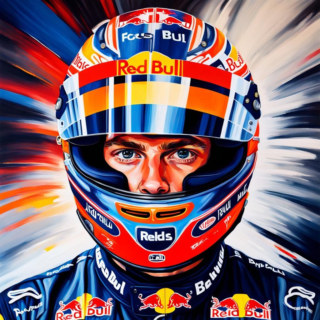 Max Verstappen Portrait in Acrylic Maximalist Style