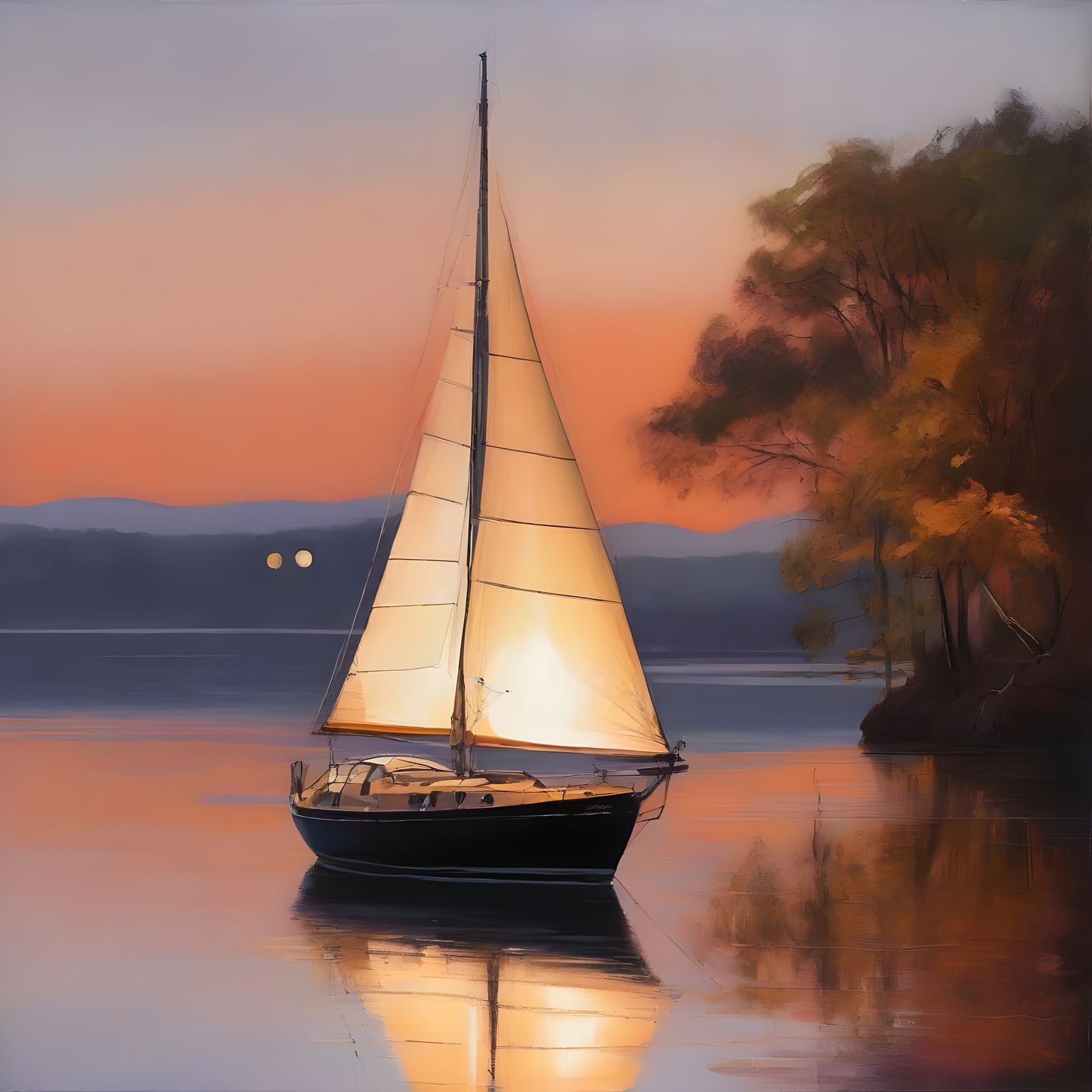 Graceful Sailboat at Sunset Bay
