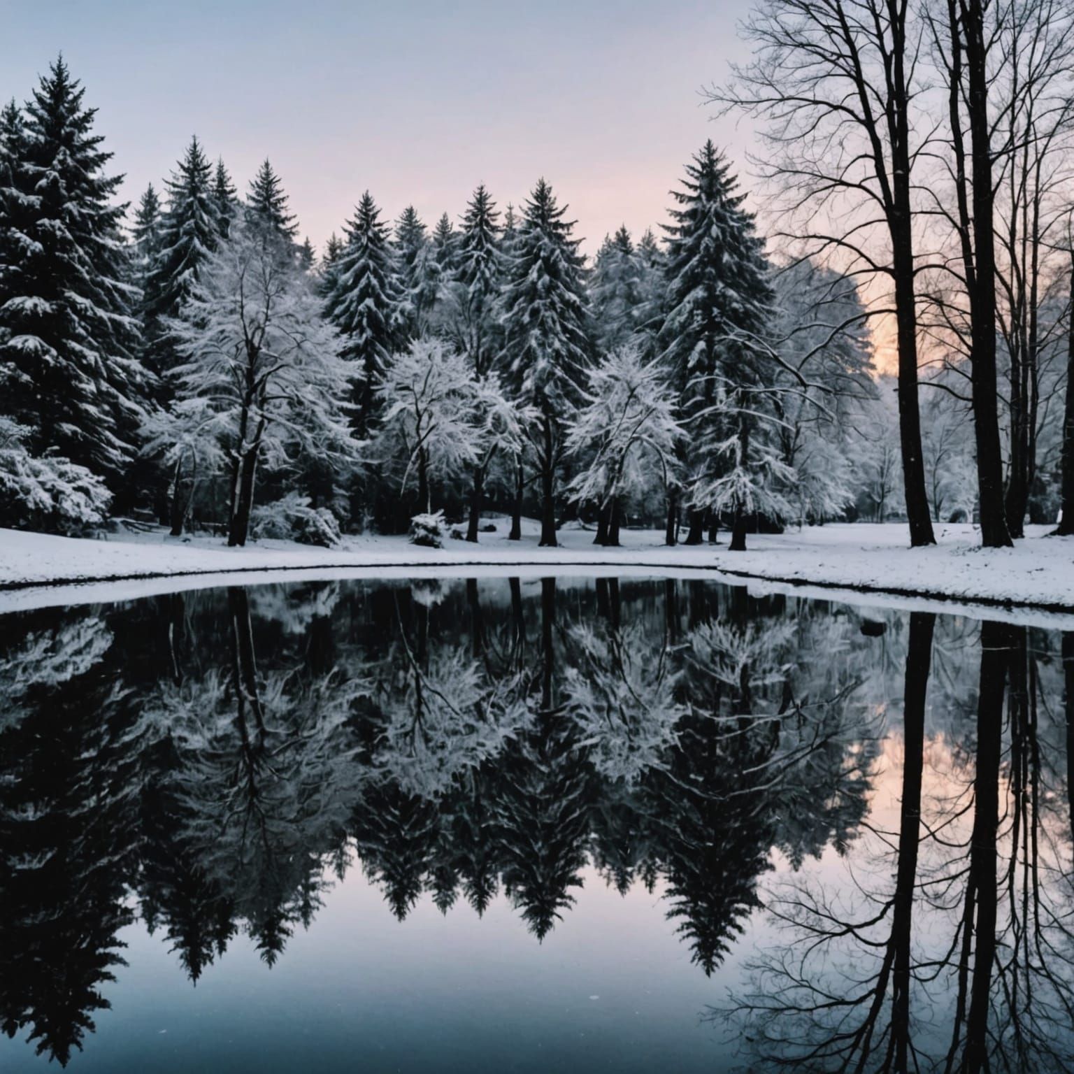 Frozen Landscape with Glowing Orb in Winter Reflection