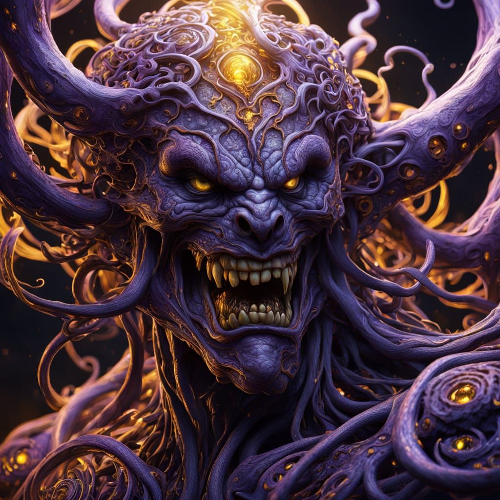Dark Fantasy Creature with Steel and Organic Fusion in Hyper...