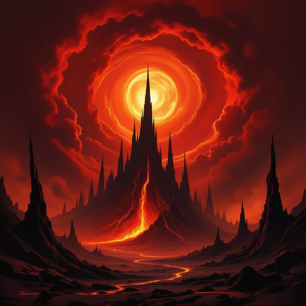 Epic Fantasy Inferno in Desolate Wasteland