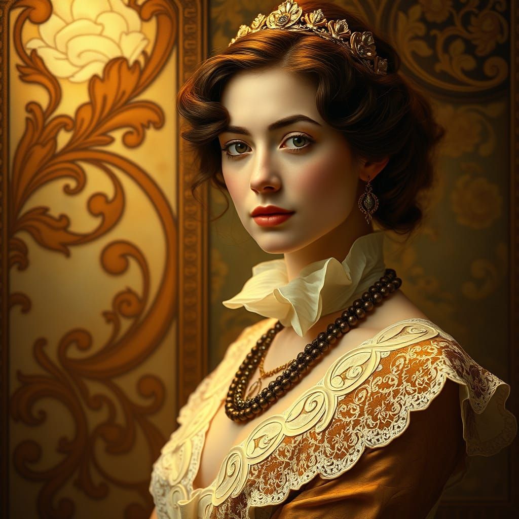Elegant Woman Portrait in Art Nouveau Style