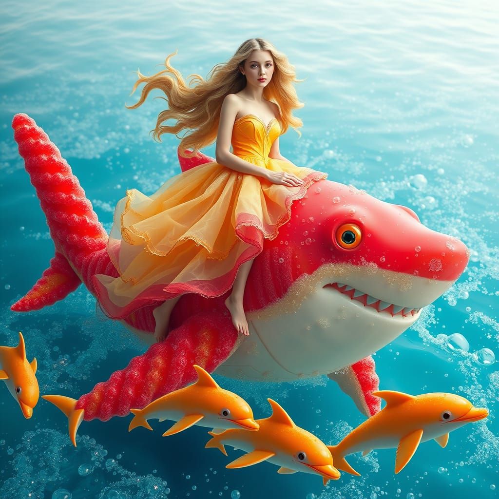 Candy Shark Rider in Dreamlike Digital Art Style