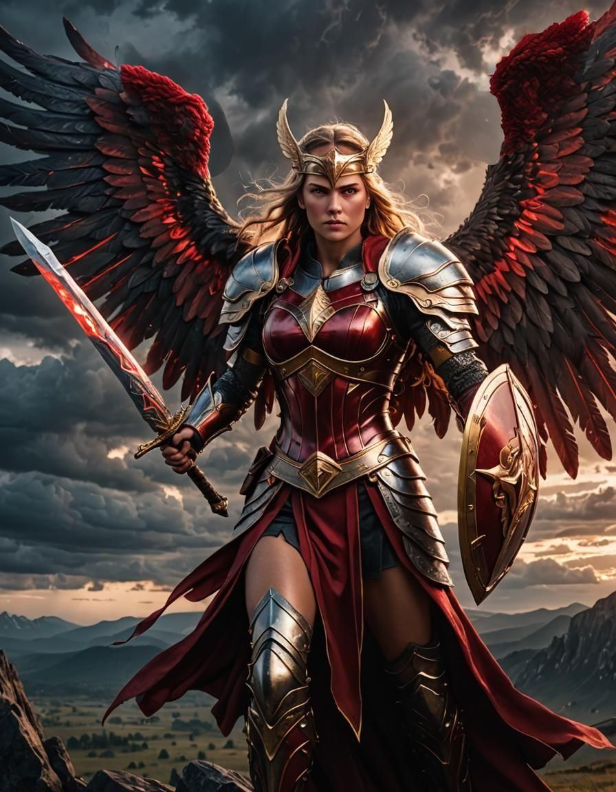 Majestic Valkyrie Warrior with Rune Sword and Shield