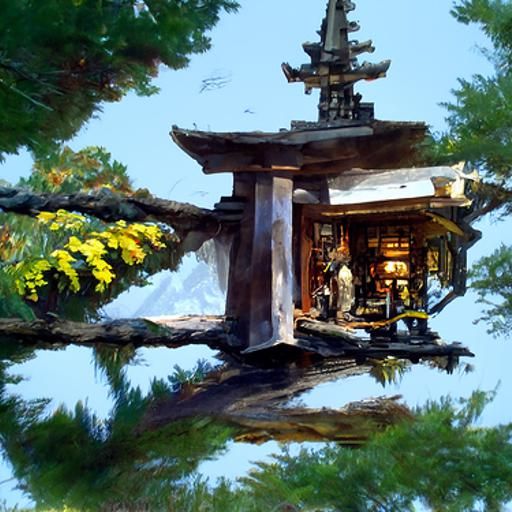 Japanese Temple as Oil Painting