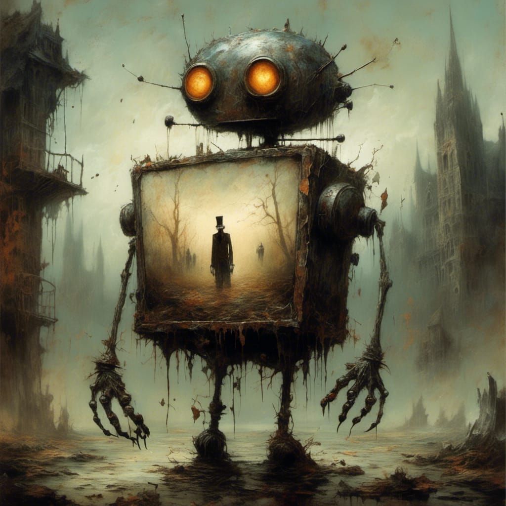 Art Brut Robot Butler in Traditional Outfit