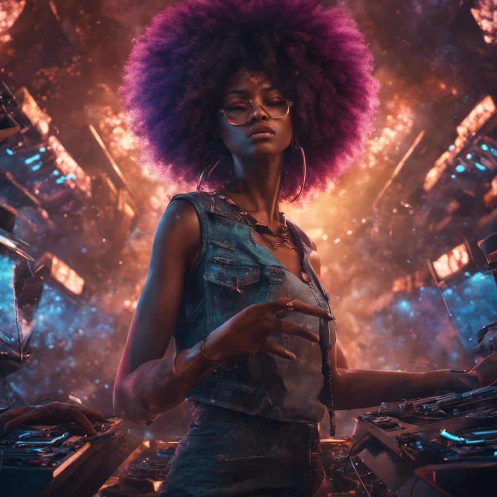 Girl with Afro: Detailed Matte Painting in Deep Color