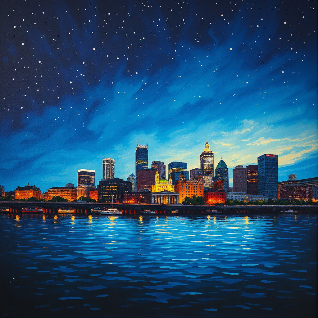 Baltimore Skyline at Dusk: An Impressionist Gouache