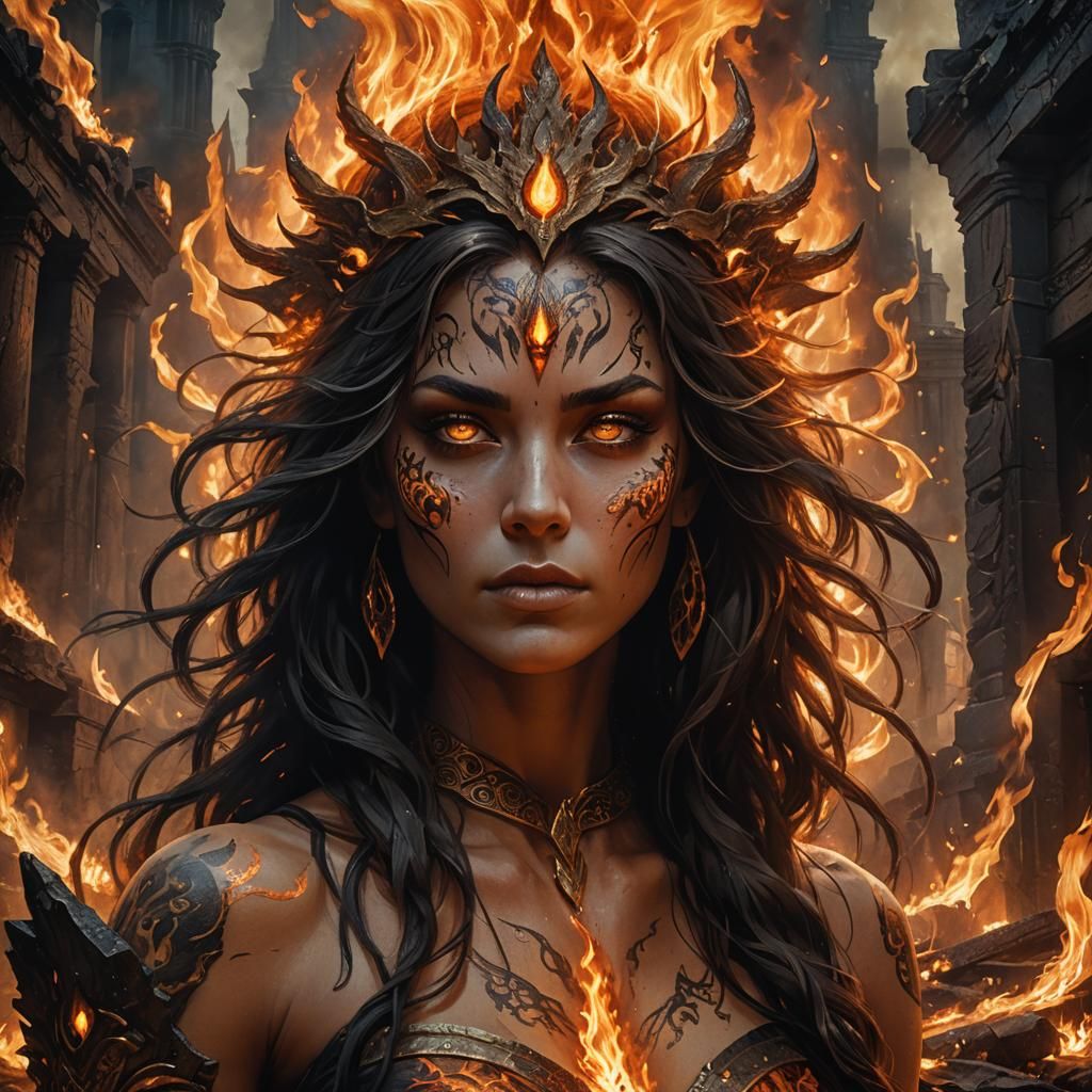 Fire Goddess Portrait in Dark Fantasy Style