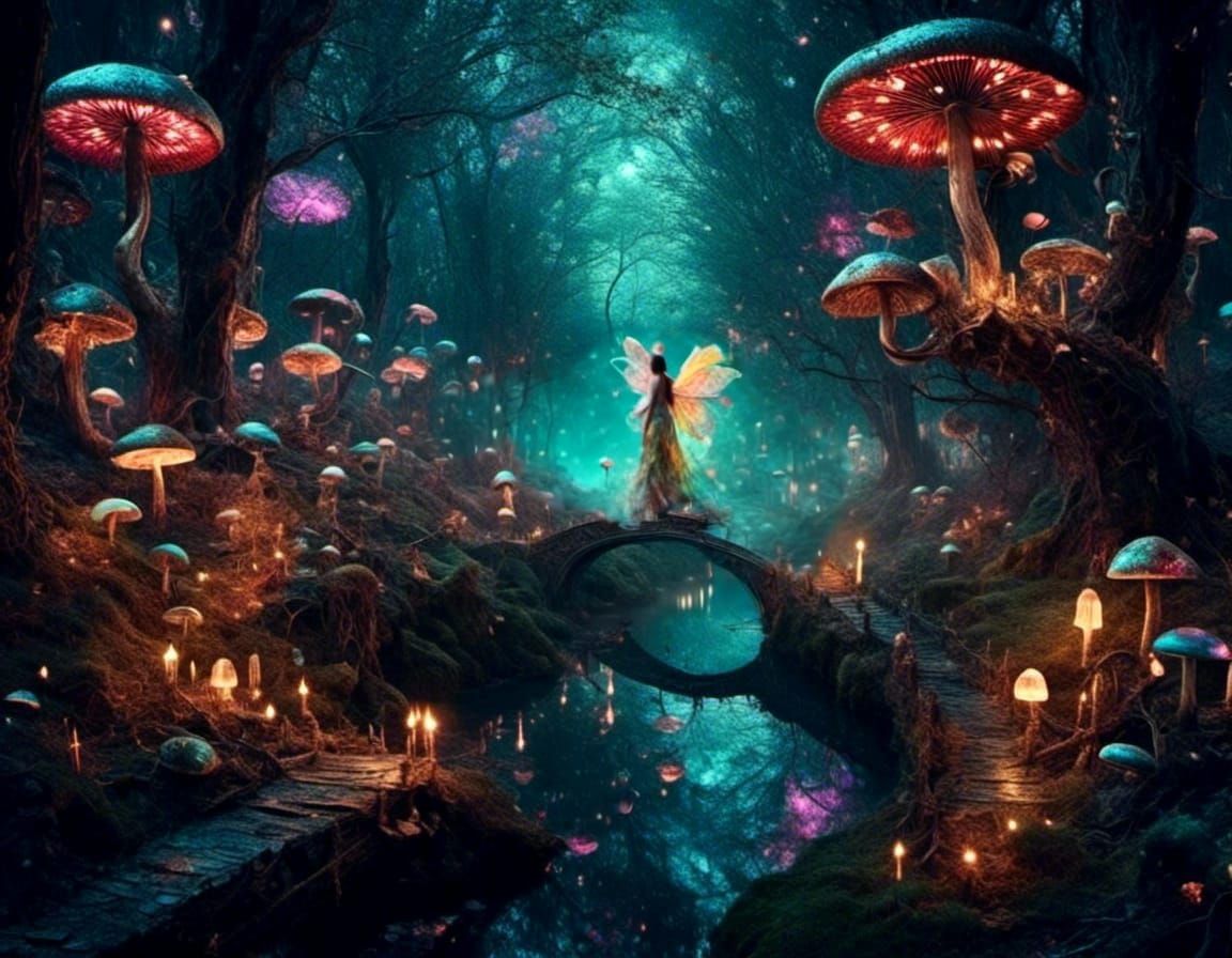 Magical Fairy Forest with Glowing Mushrooms