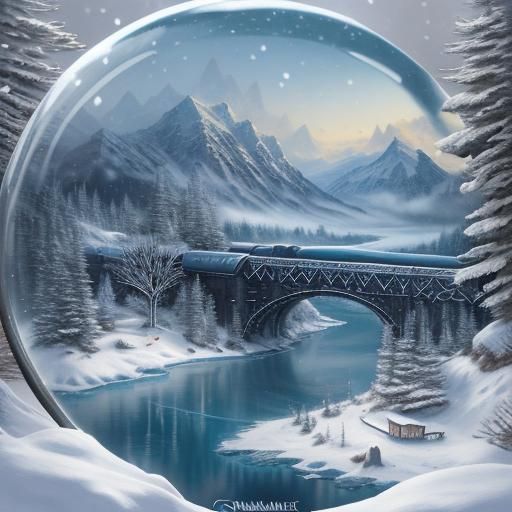 Polar Express Snow Globe Fantasy in Ethereal Style