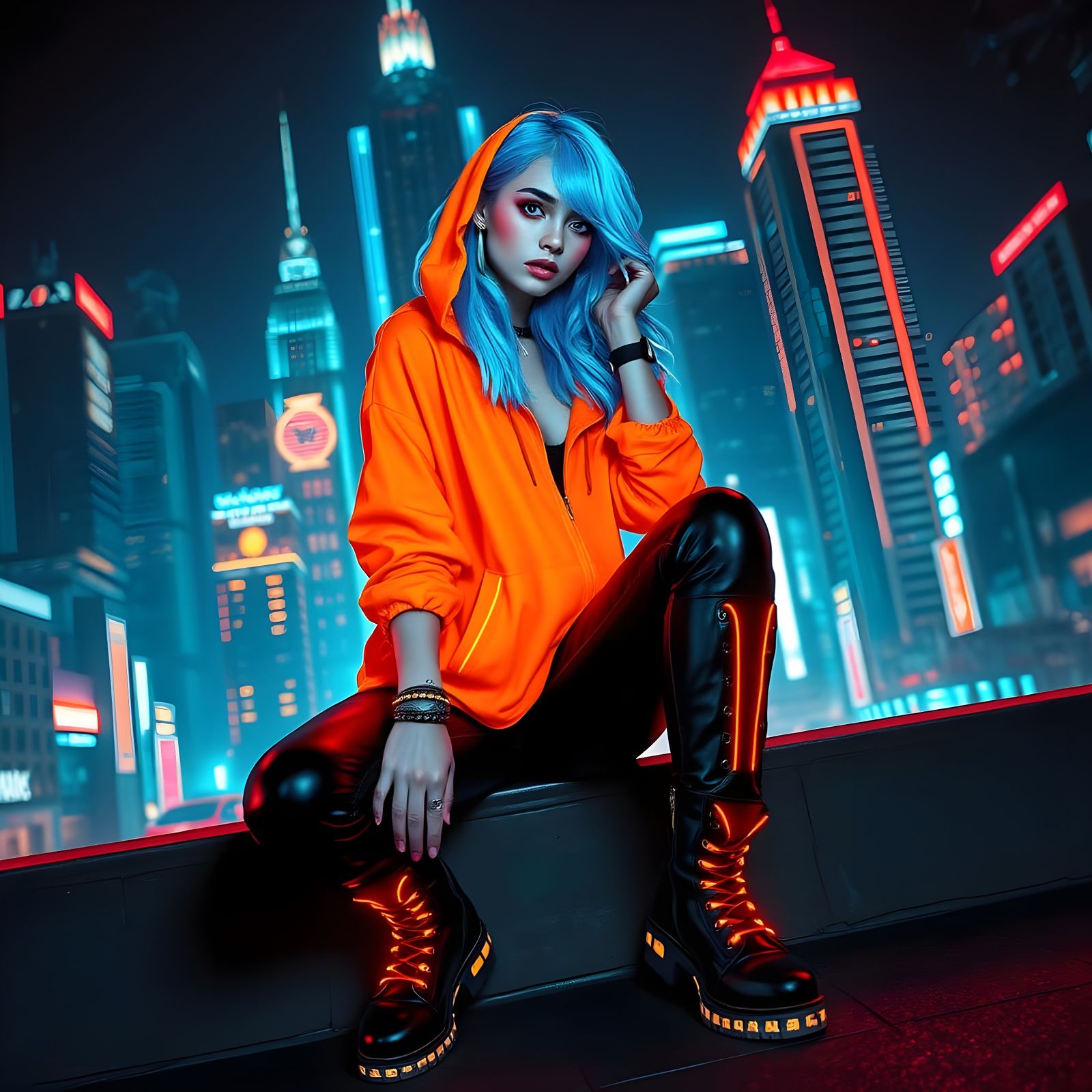 Cyberpunk Girl in Neon Halloween Outfit