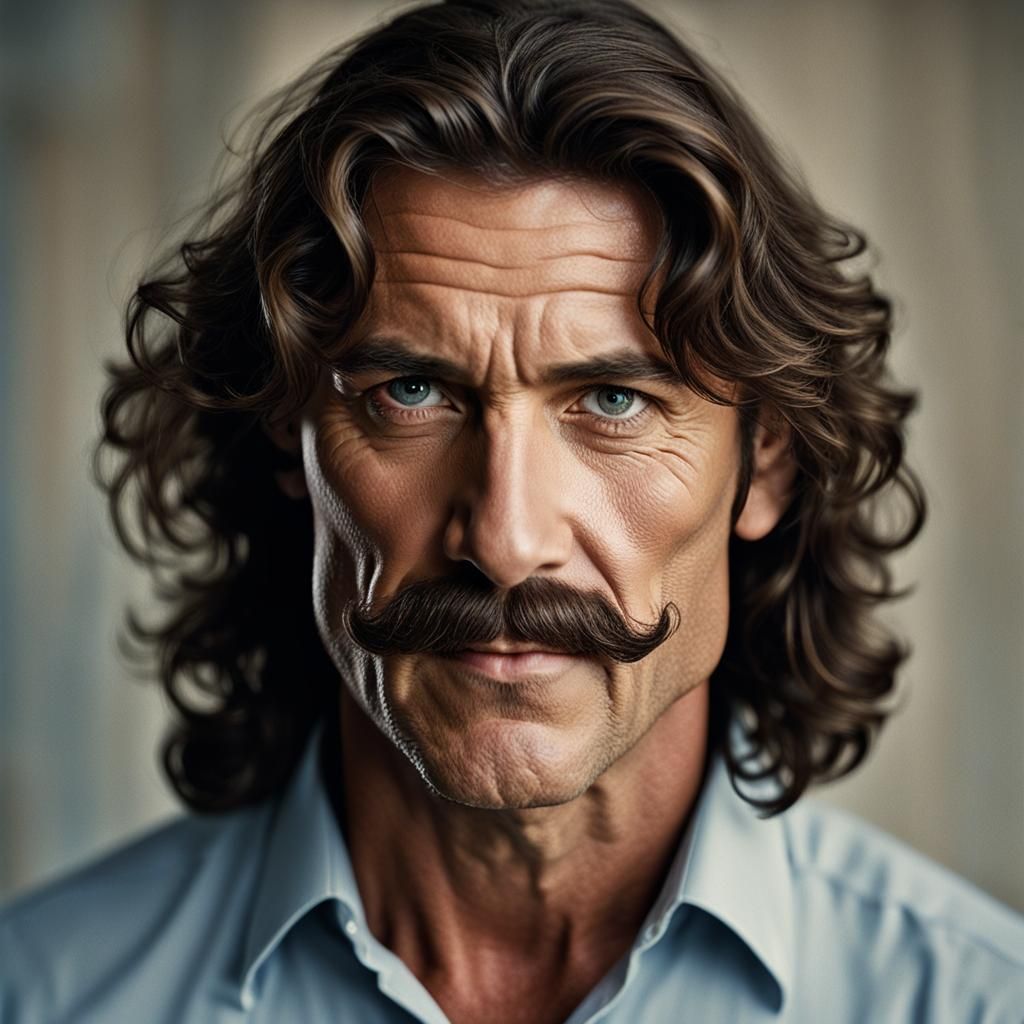 Portrait of Handsome Man with Long Hair, Studio Lighting