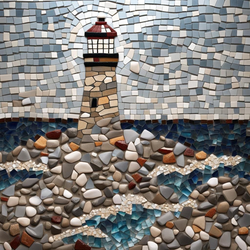 Lighthouse and Stormy Sea Mosaic Art
