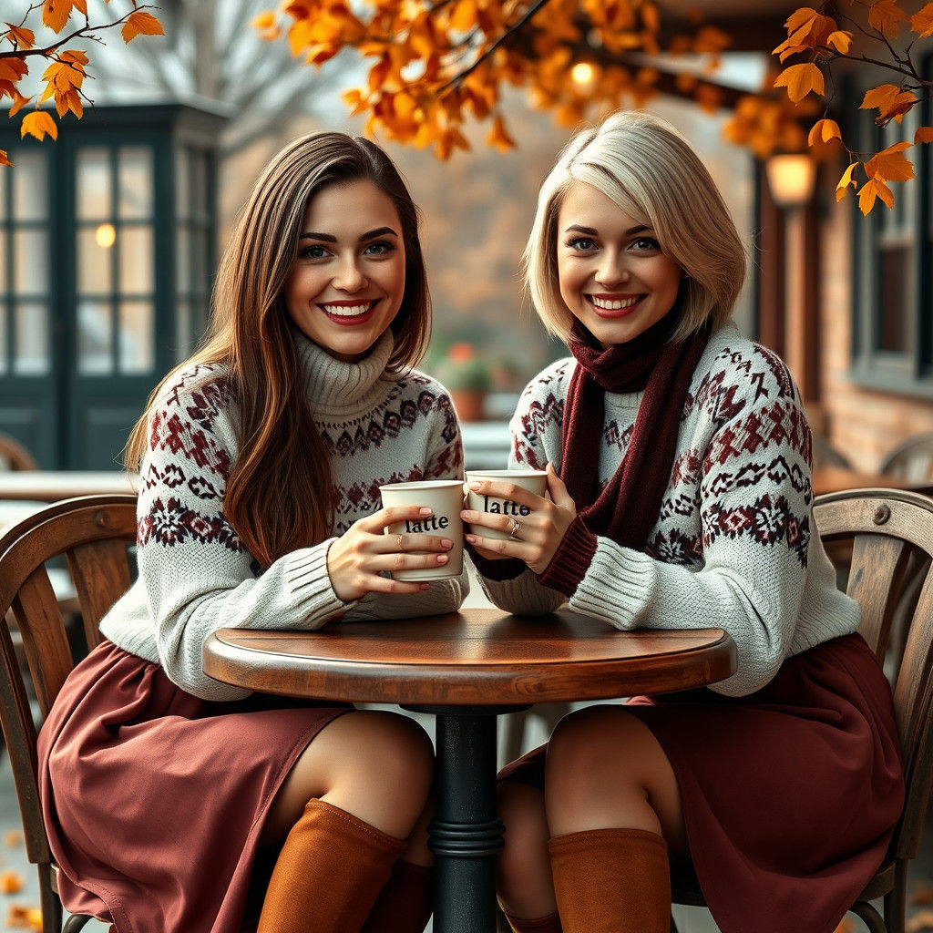 Friends Enjoying Lattes on a Crisp Autumn Day
