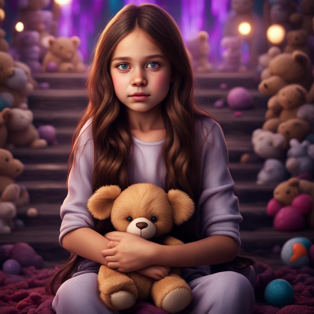 Girl with Teddy Bear: Hyper Realistic Matte Painting