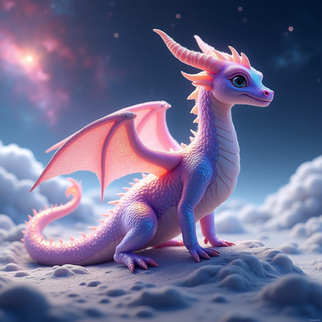 Gemstone Dragon in Dreamlike Lunar Landscape