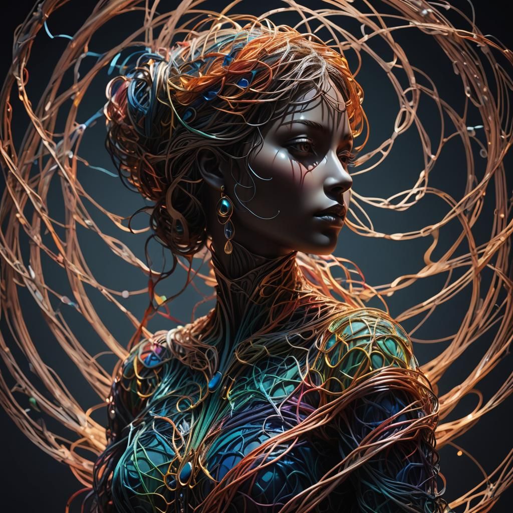 Surreal String Sculpture: Woman's Silhouette in Abstract Sty...