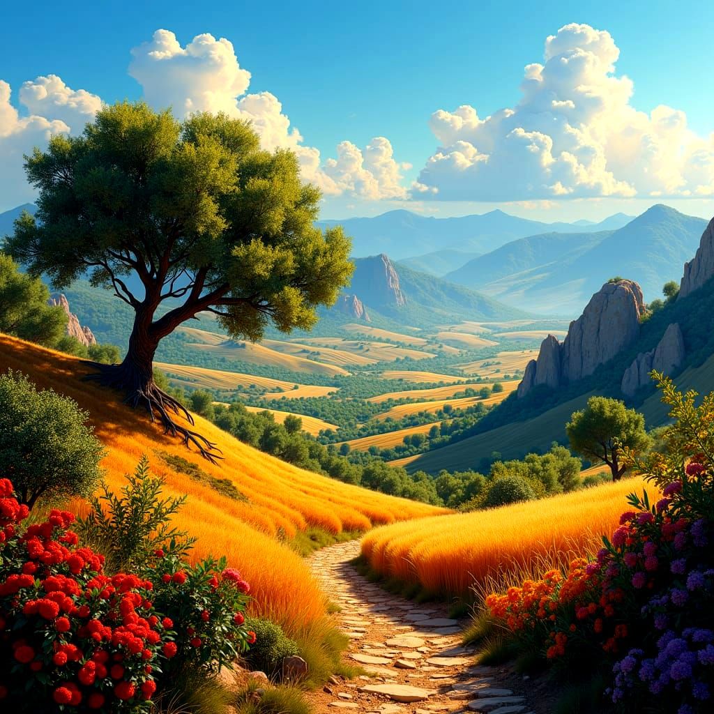 Mediterranean Terraced Landscape at Golden Hour