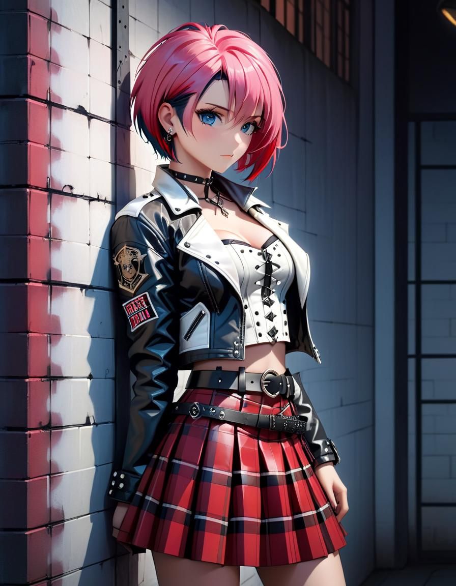 Girl Punk Aesthetic Beauty Leans Against Dark Club Wall