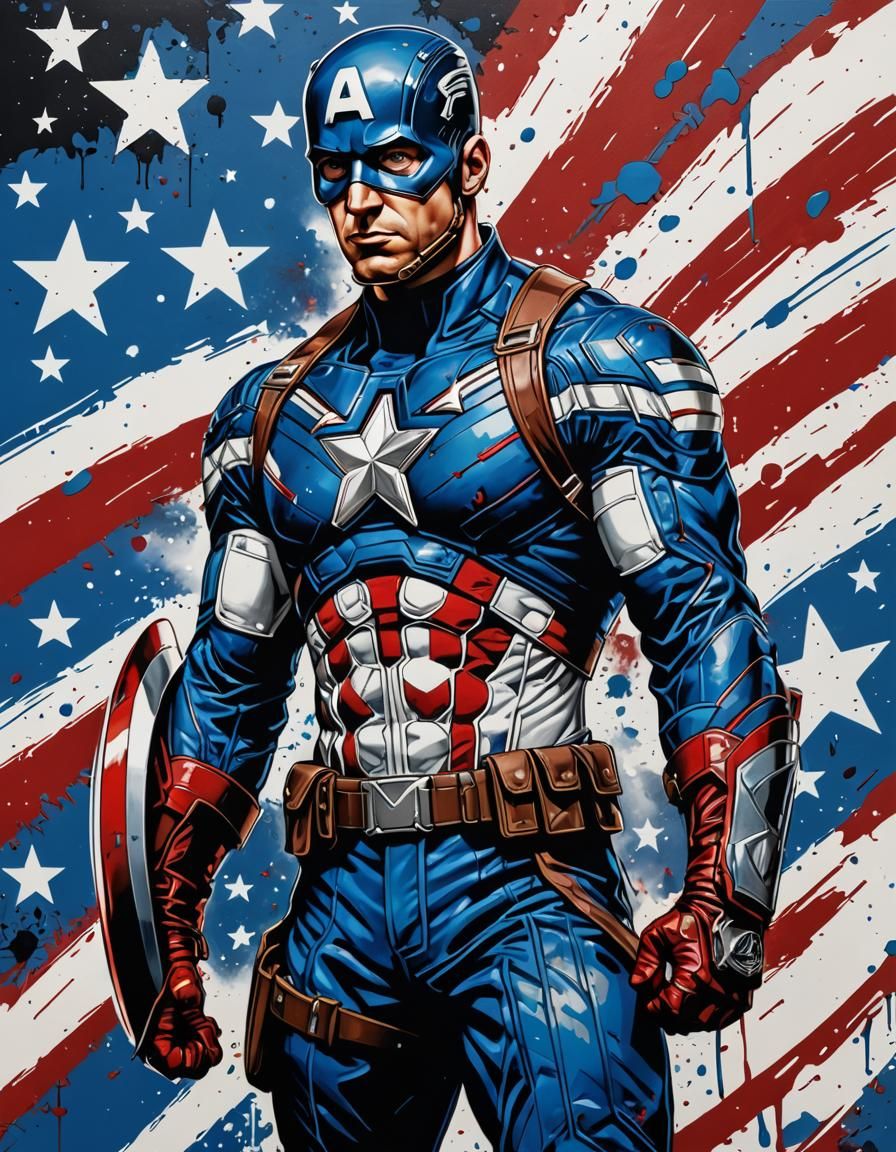 Captain America Portrait in Pop Art Style