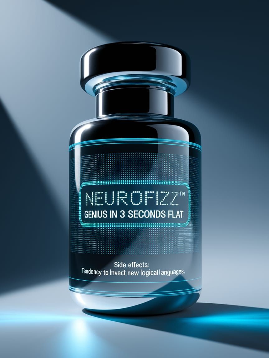 High-Tech Nootropic Bottle in Holographic Ad Poster