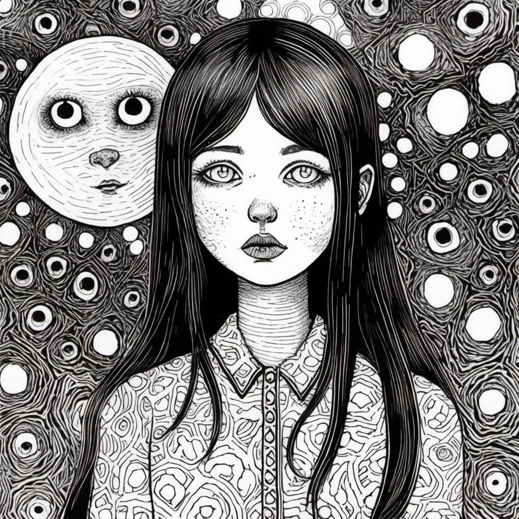 Girl in Art Brut Style With Pyrography Effect