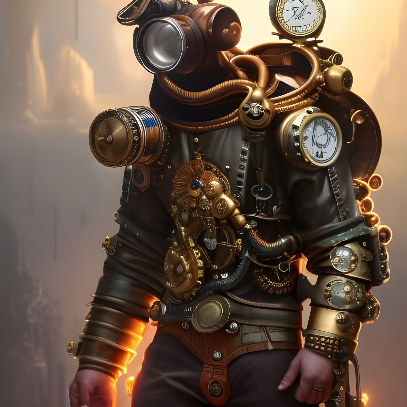 Steampunk Diver in Detailed Mechanical Suit