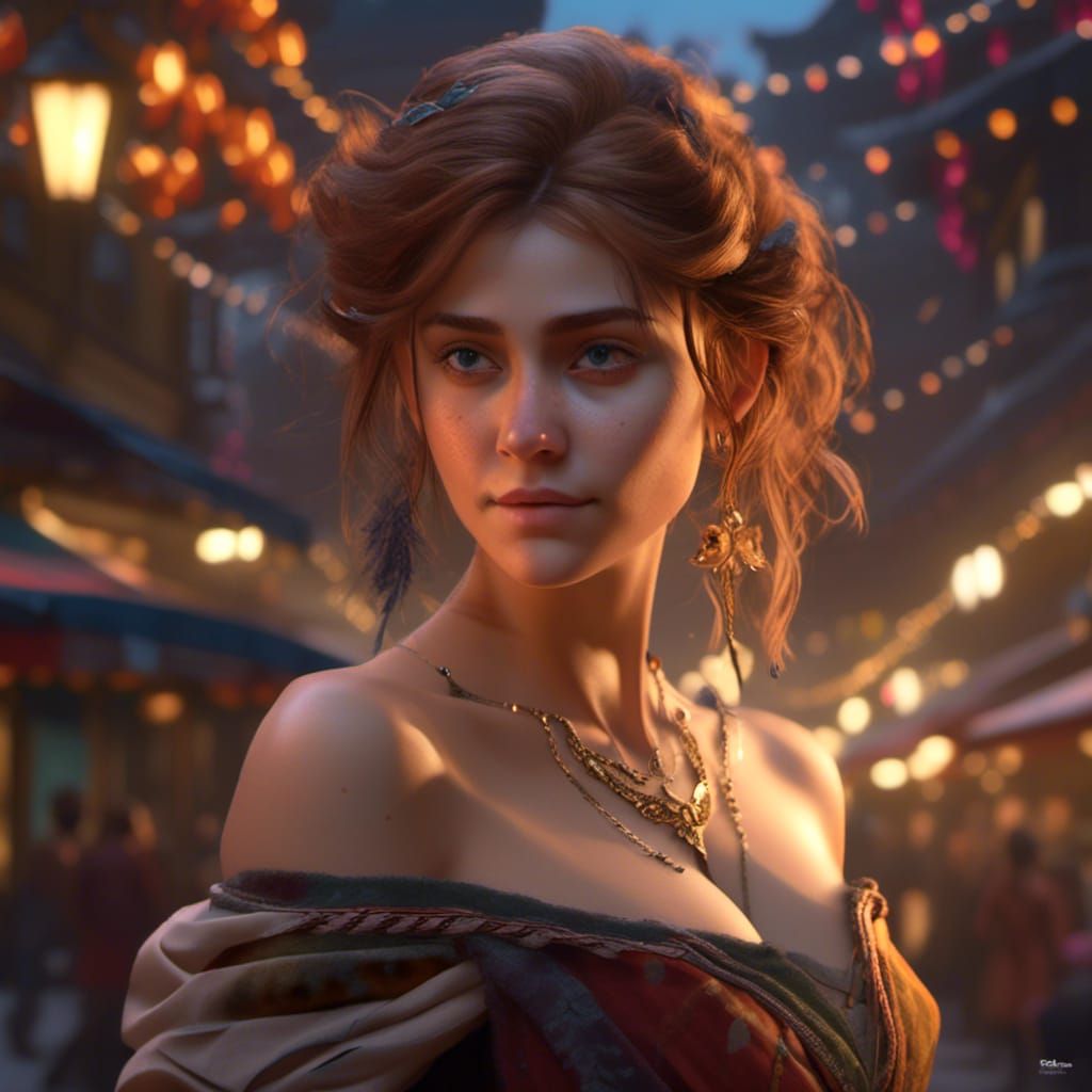 Halfling Woman Portrait in Hyperdetailed Digital Art Style