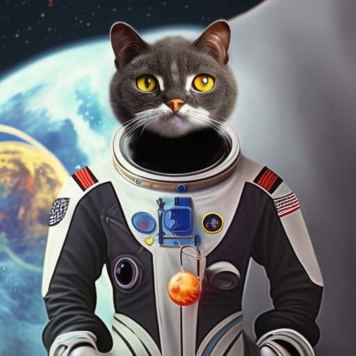 Astronaut Cat in Space: Detailed Digital Painting