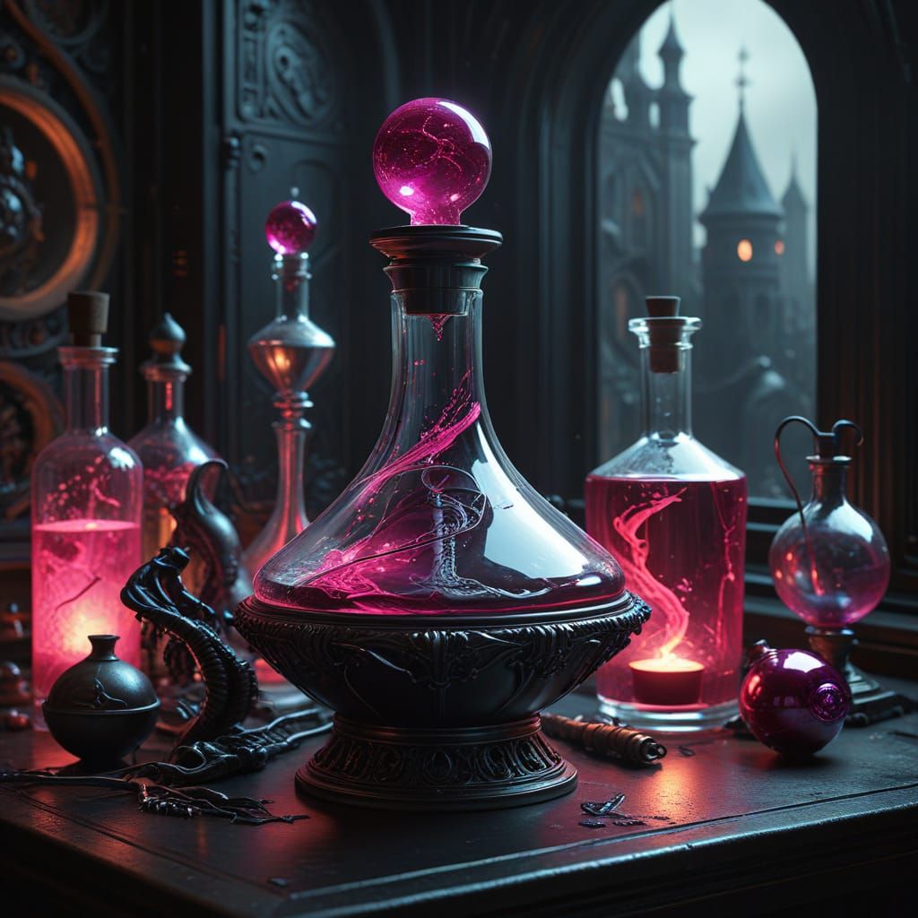 Surreal Cityscape with Dark Fantasy Alchemy