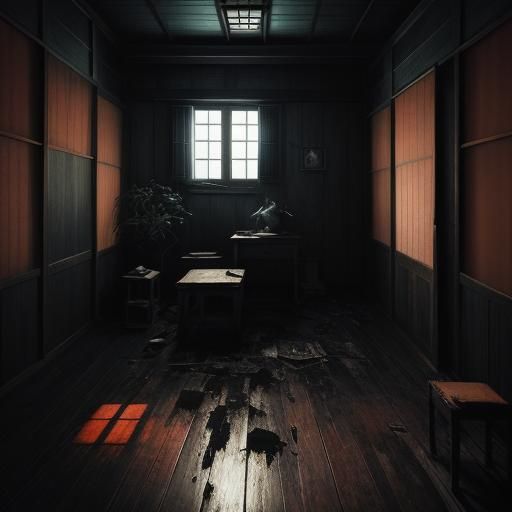 Haunting Portrait of Kayako Saeki in Abandoned House