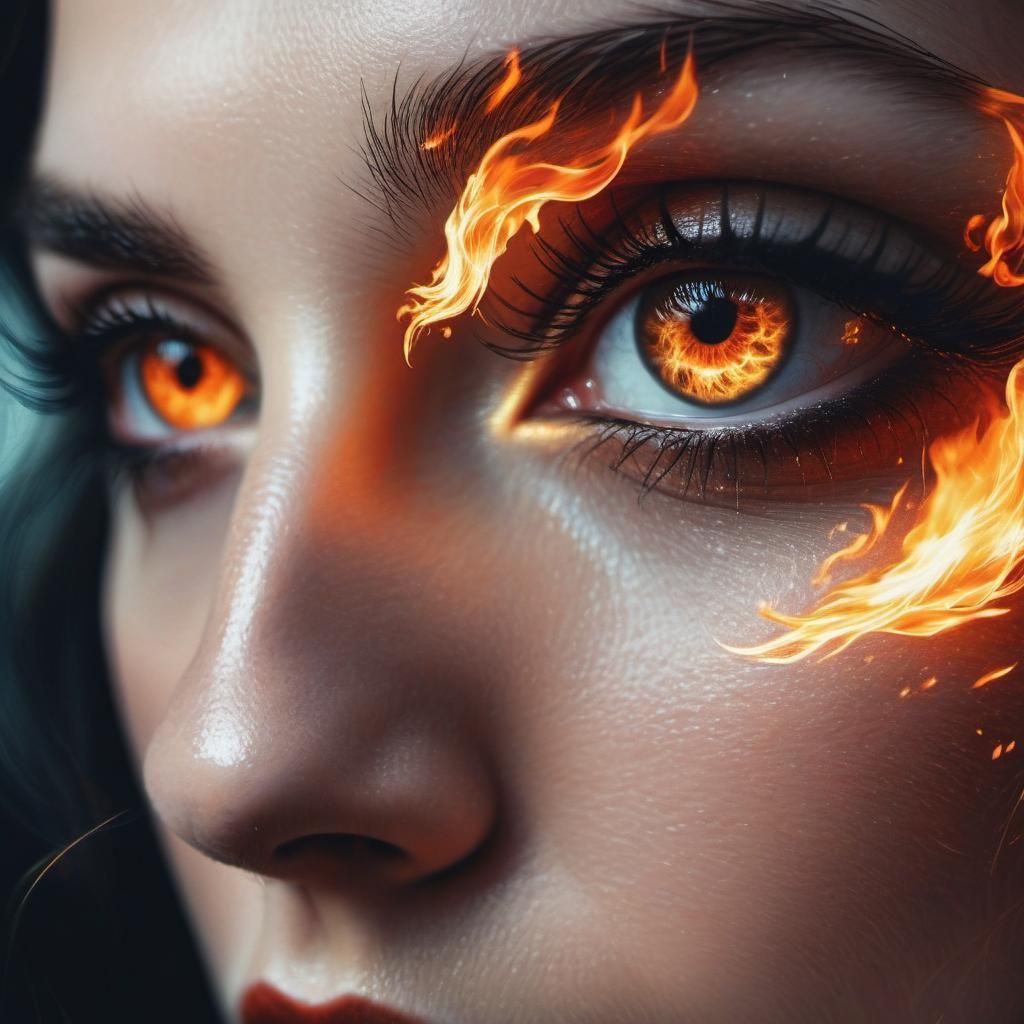 Fiery Eye Close-up: Surreal Fine Art Illustration