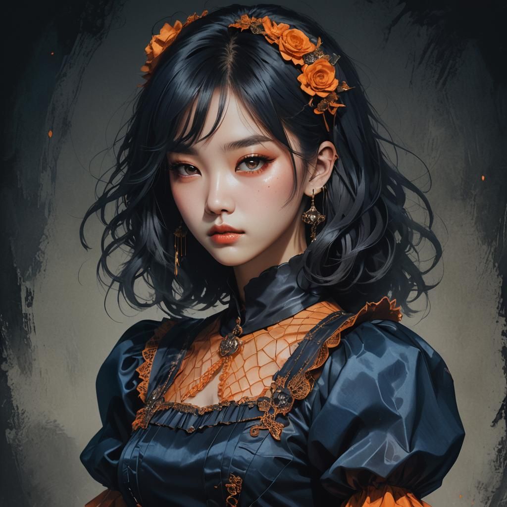 Kpop Idol Portrait in Dark Art Deco Style