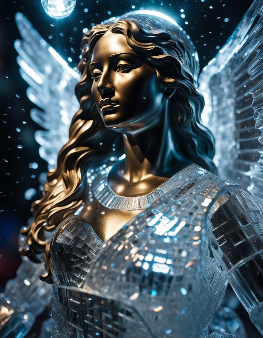 Intricate Ice Angel Sculpture in Hyperrealistic Style
