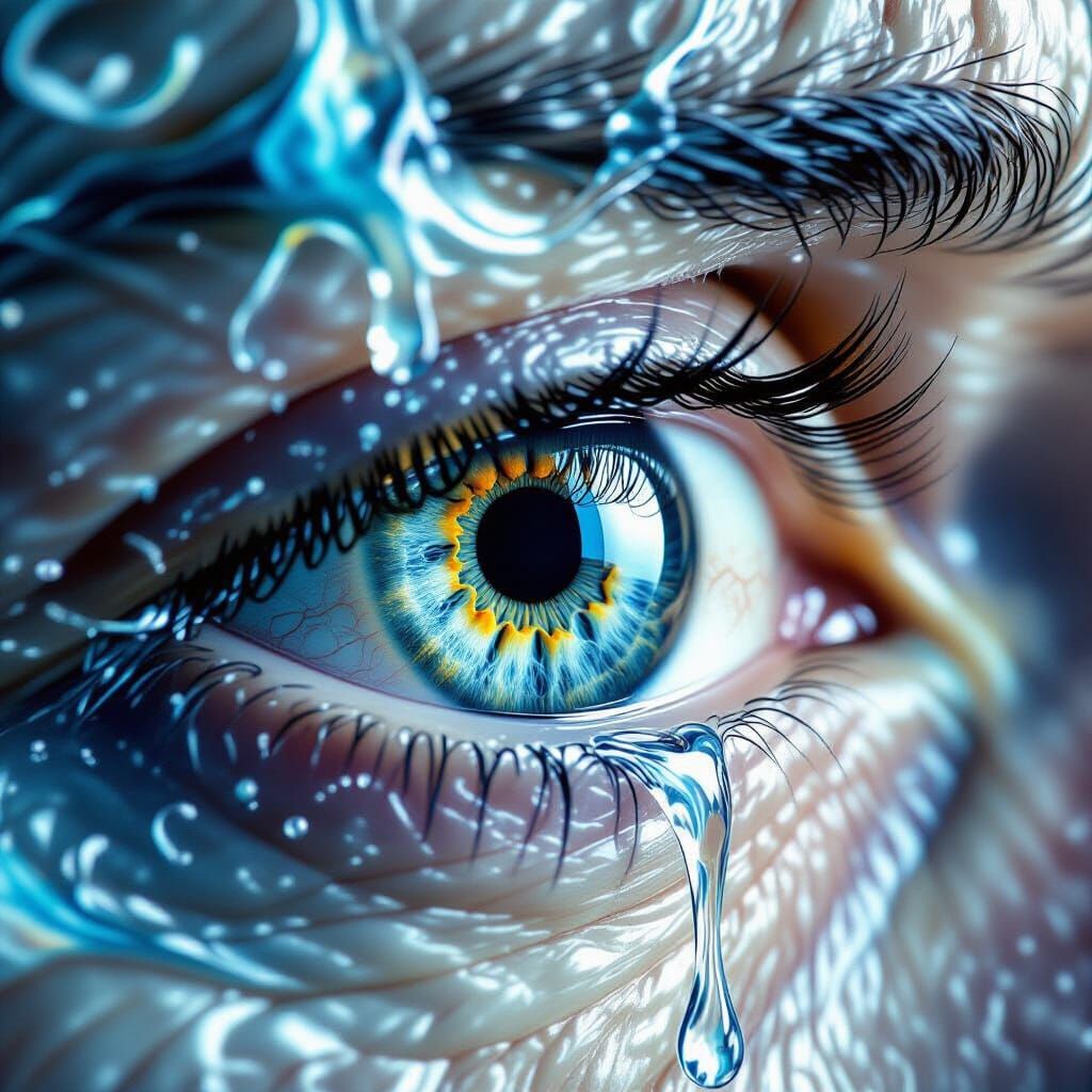 Macro Eye Tear Reveals Iridescent Wrinkles