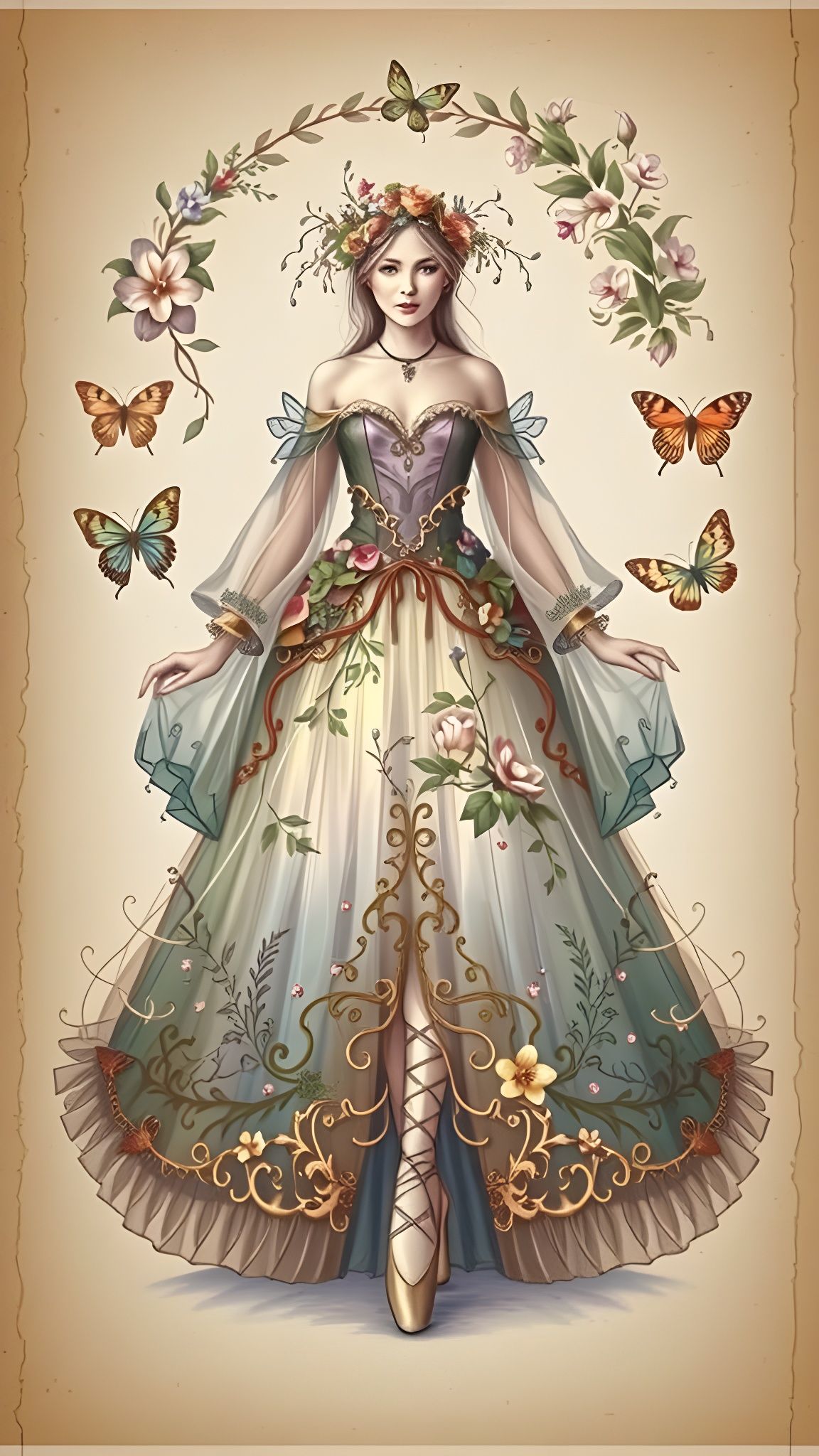 Ethereal Goddess in Whimsical Floral Fantasy