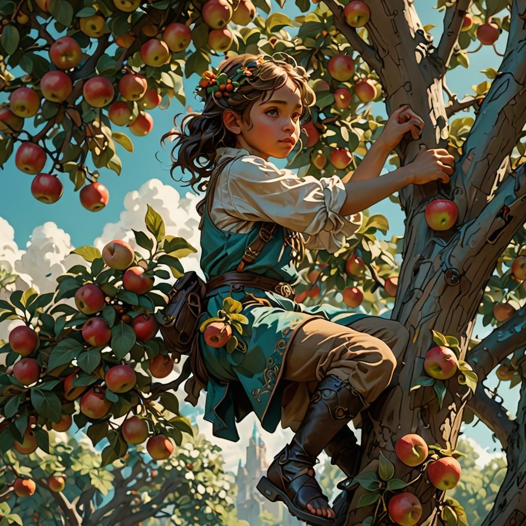 Girl Climbing Apple Tree, Concept Art