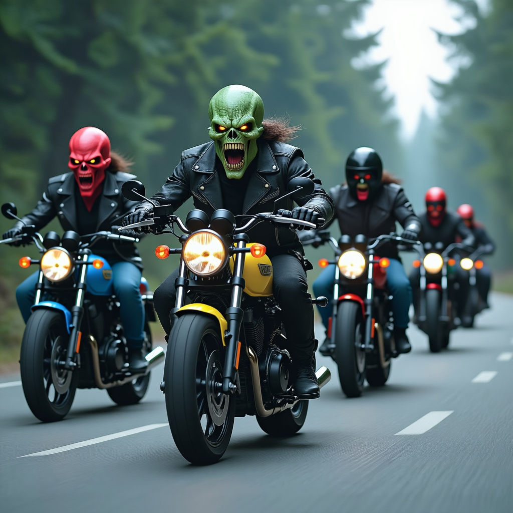 Ghoul Biker Gang Rides Toward Viewer