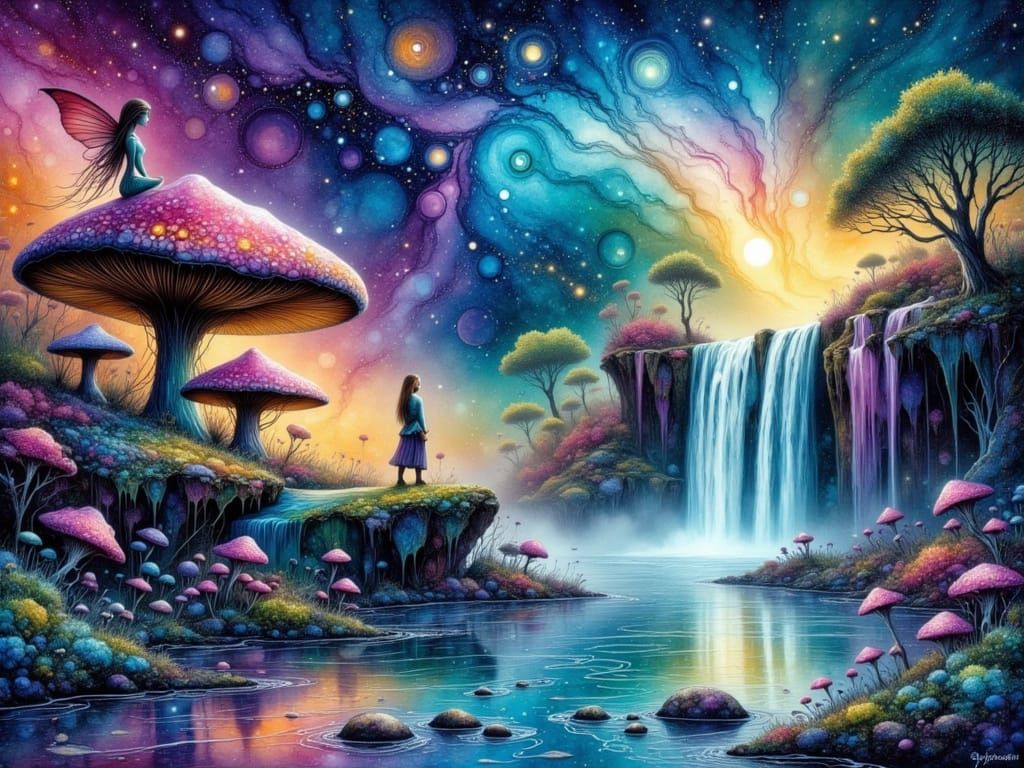 Surreal Landscape in Vibrant, Dreamlike Style