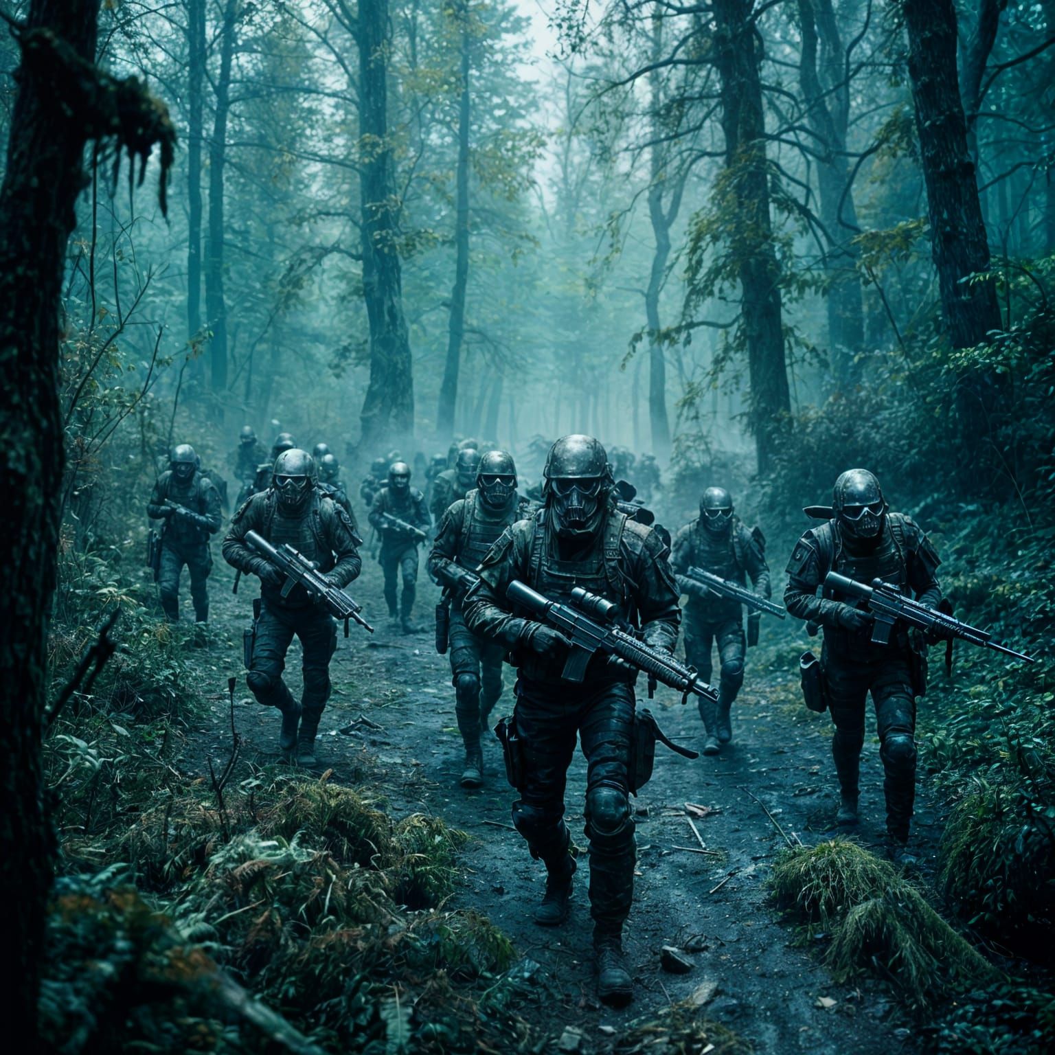 Ghostly Soldiers March Through Rotting Forest