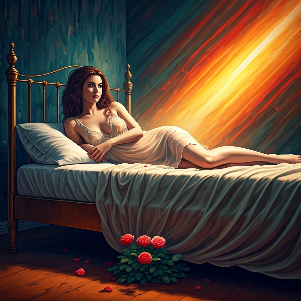 Woman and Rose Bush: Hyperrealistic Splash Art