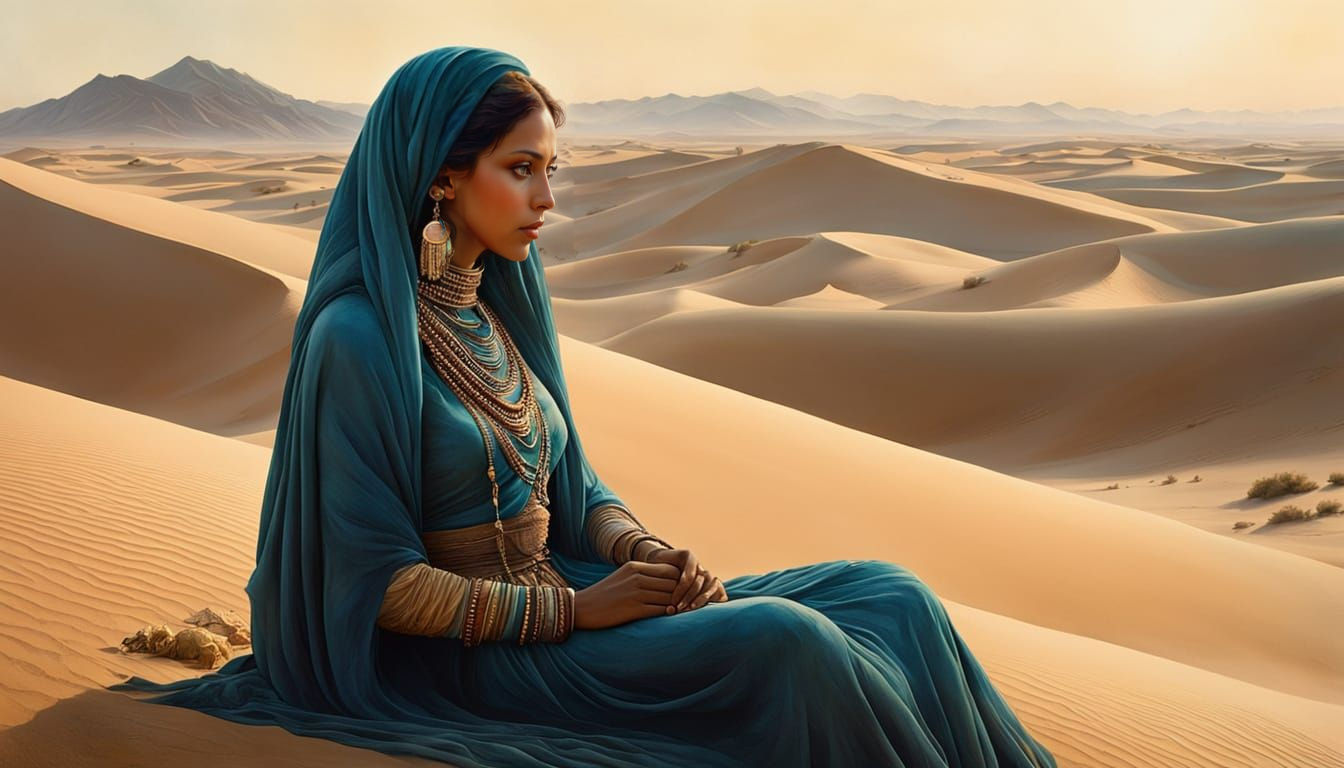 Vibrant Otherworldly Watercolor of a Desert Goddess